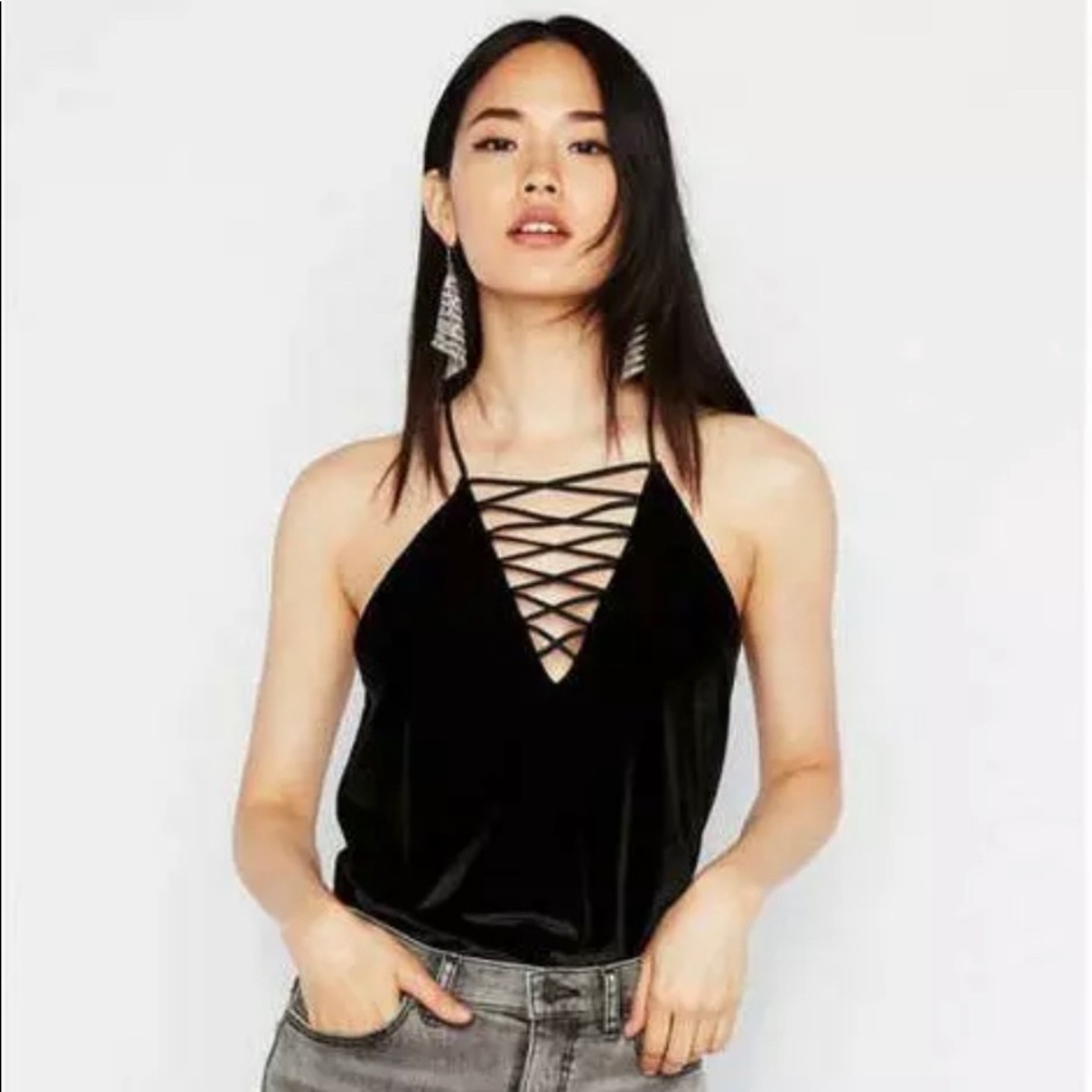 EXPRESS Black Velvet Lace-up Racerback Cami